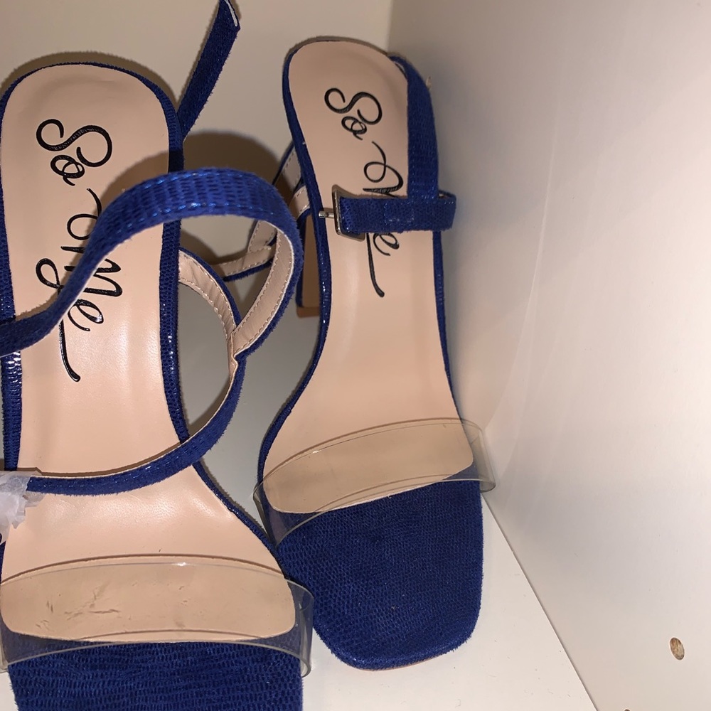 Royal blue heeled sandals brand new never worn